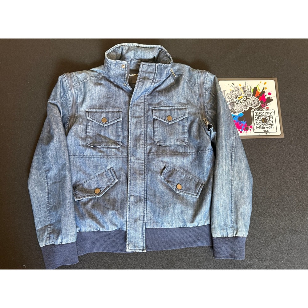 Aston Piazzo Bomber Jacket Mens L Blue Excellent Denim Zip Utility Shoulder